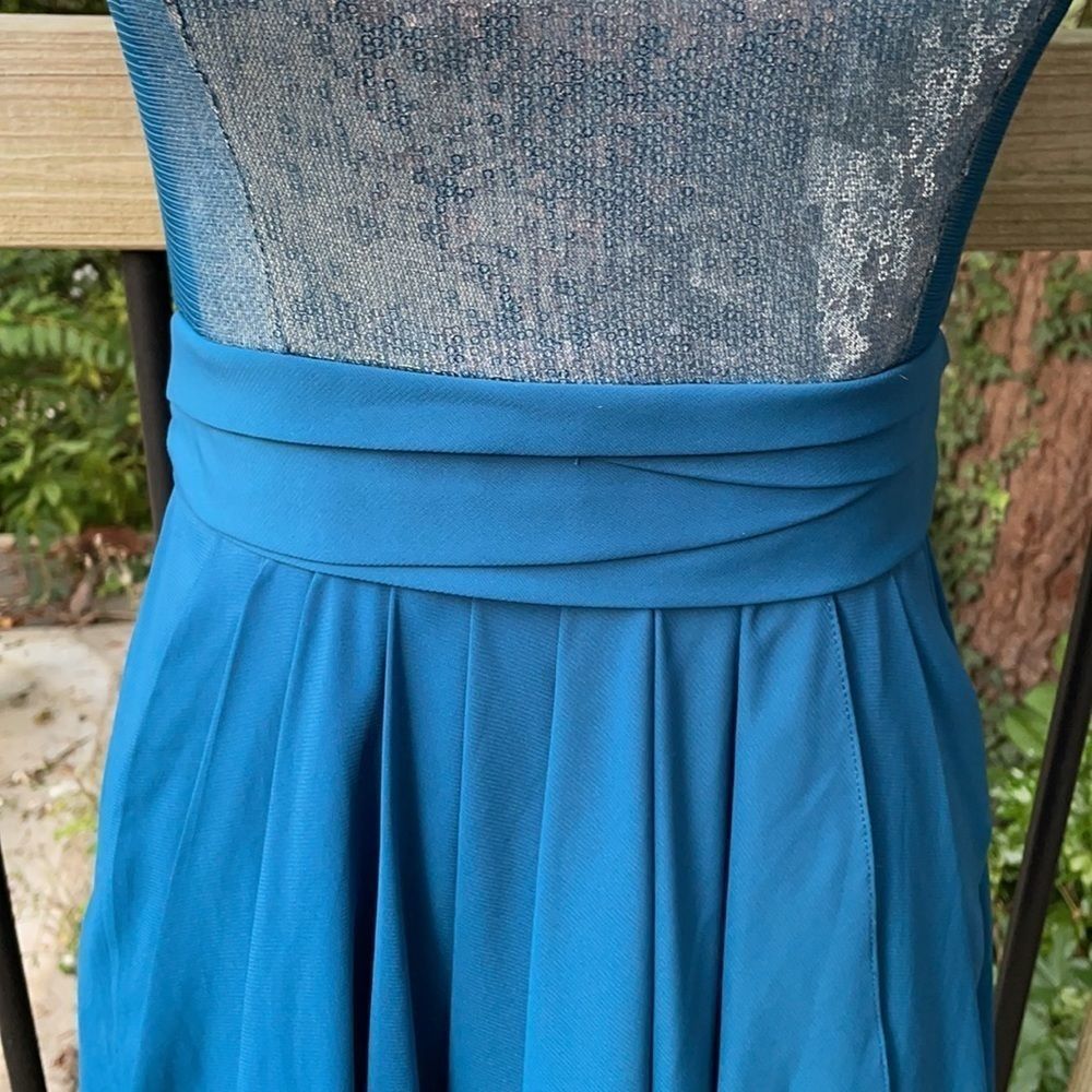 Aidan Aidan Mattox strapless sequin and teal party wedding prom dress  8 - Picture 3 of 11